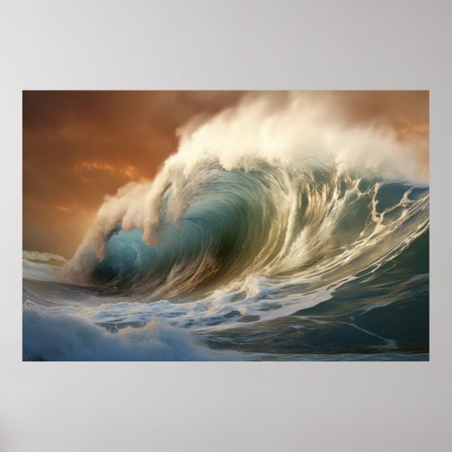Affiche Vague courbée Océan Force Nature Mer (Devant)
