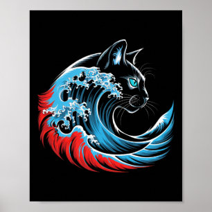 Affiche Vague De Chat Bleu Pour Kamala 47 Drôle Chat Ladie
