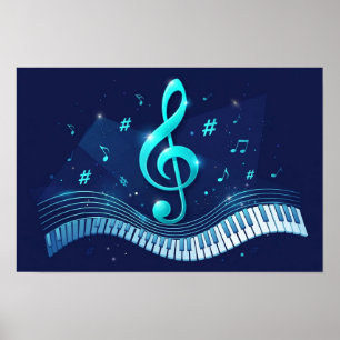 Affiche Vague de clé de sol et touches de piano