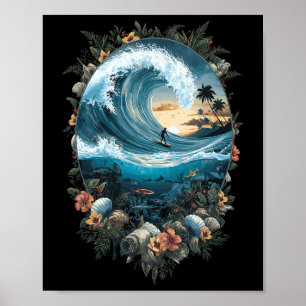 Affiche Vague de mer estivale Surfant sur la plage tropica