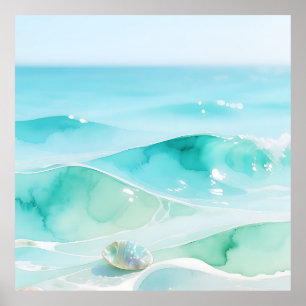 Affiche Vague de mer turquoise Coquillage