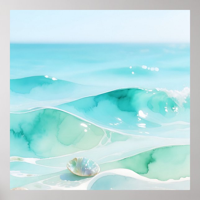 Affiche Vague de mer turquoise Coquillage (Devant)