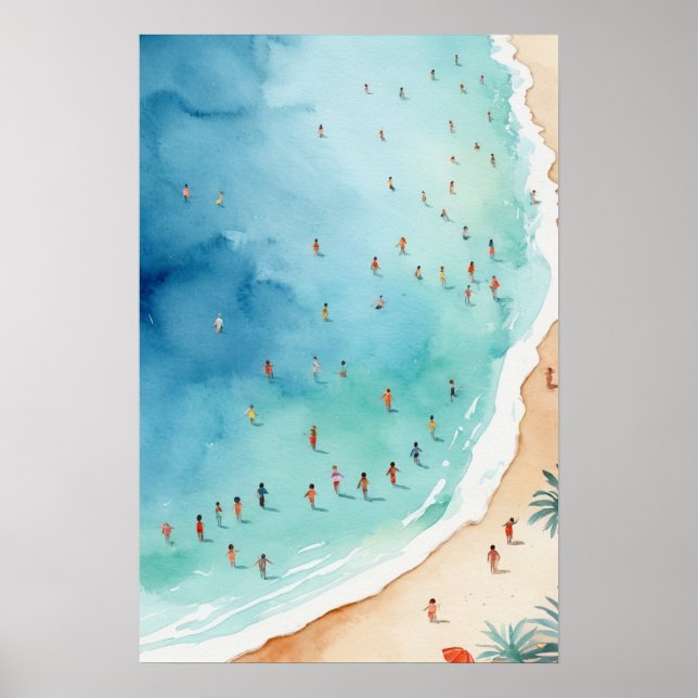 Affiche Vague de plage océanique aquarelle d'été tendance  (Devant)
