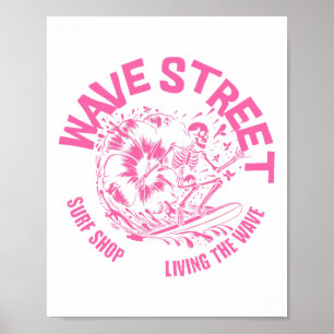 Affiche Vague de rue squelette surfeur vibes plage surf Gr