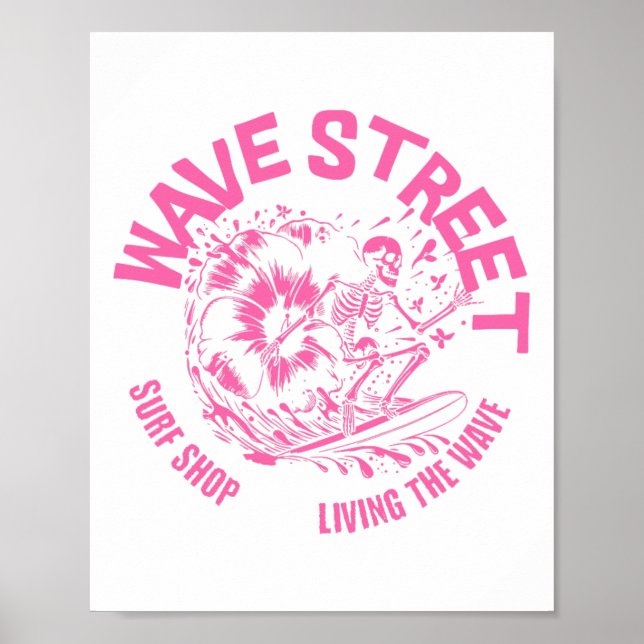 Affiche Vague de rue squelette surfeur vibes plage surf Gr (Devant)