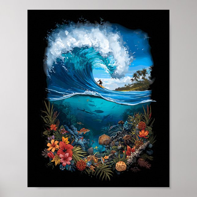 Affiche Vague de surf plage océan tropical horizon  (Devant)