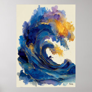 Affiche Vague de surfeur abstrait liquide Art Océan Couleu