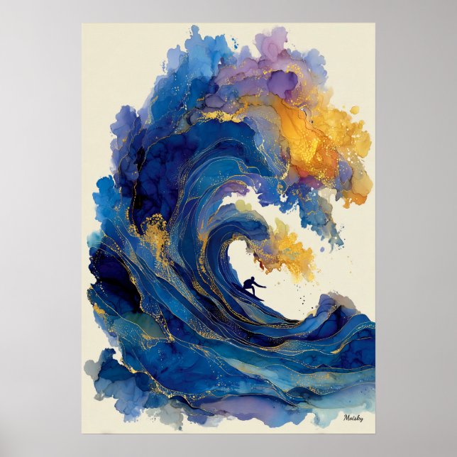 Affiche Vague de surfeur abstrait liquide Art Océan Couleu (Devant)