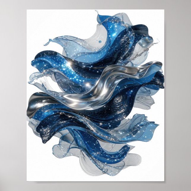 Affiche Vague d'eau argentée accrocheuse (Devant)
