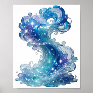 Affiche Vague d'eau BLEU FROID