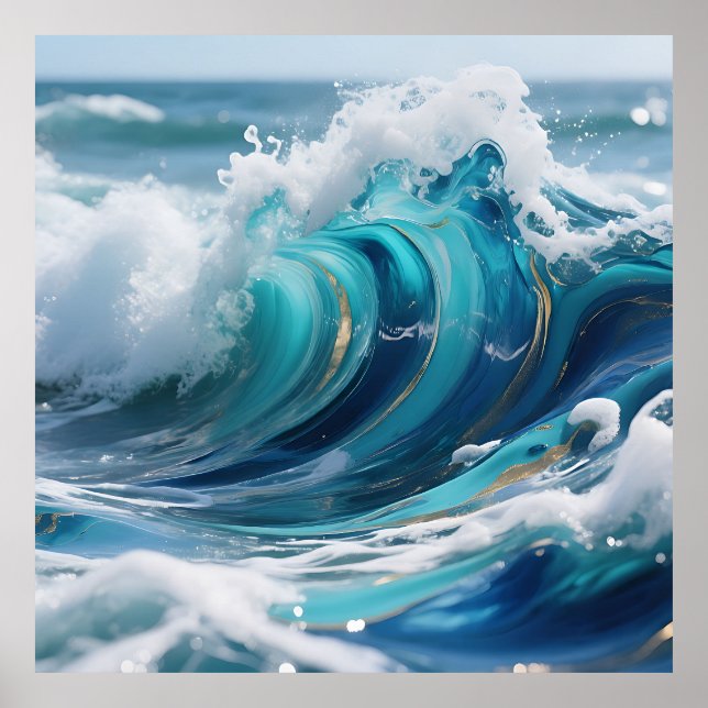 Affiche Vague dorée de l'océan turquoise (Devant)