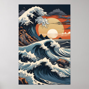 Affiche Vague japonaise de Hokusai