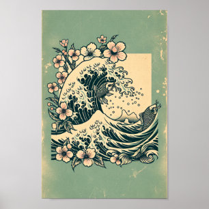 Affiche Vague japonaise Koi Fish & Art de la fleur de ceri