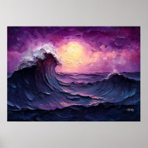 Affiche Vague majestueuse du coucher de soleil dans un sty