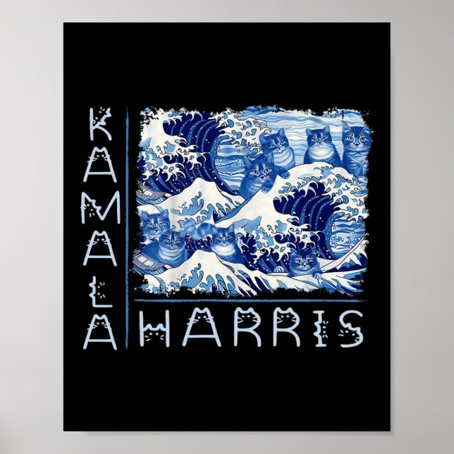 Affiche Vague Mignonne De Chats Bleus Pour Kamala Harris D (Devant)