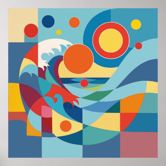 Affiche Vague océane au lever du soleil (Devant)