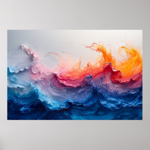 Affiche Vague Océanique Art Fluide Lueur de Coucher de Sol