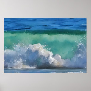 Affiche Vague océanique Malibu Panorama Art aquarelle