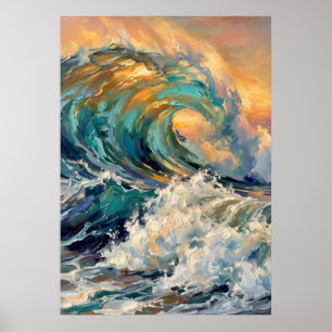 Affiche Vague océanique & œuvre d'art au coucher du soleil
