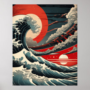 Affiche Vague Sci-Fi - Style japonais Ukiyo-e Print