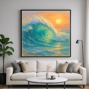Affiche Vague Turquoise - Style de peinture pastel