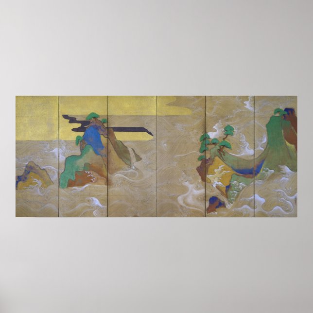 Affiche Vagues à Matsushima (gauche), Tawaraya Sotatsu (Devant)