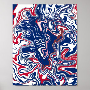 Affiche Vagues Abstraites avec rouge, bleu et blanc