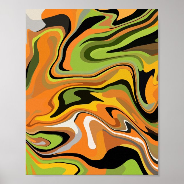 Affiche Vagues Abstraites de couleurs d'automne (Devant)