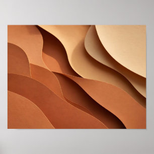 Affiche Vagues abstraites en papier découpé marron terraco