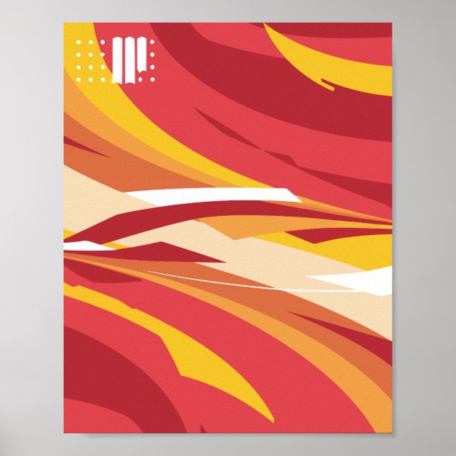 Affiche Vagues Abstraites en rouge, jaune et orange (Devant)