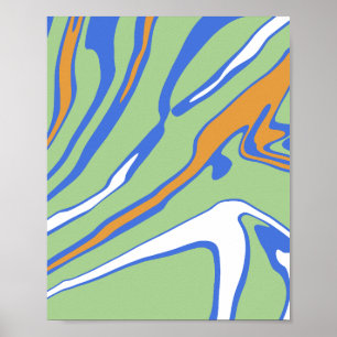 Affiche Vagues abstraites en vert, bleu, orange et blanc