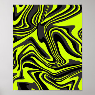 Affiche Vagues Abstraites en vert vif et noir