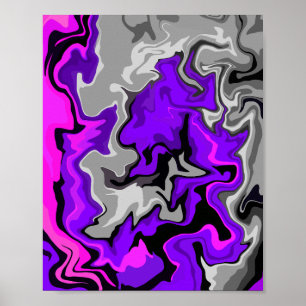 Affiche Vagues Abstraites en violet, gris, rose et noir