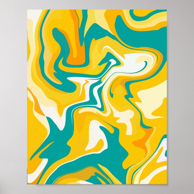 Affiche Vagues Abstraites vibrantes en jaune et turquoise (Devant)