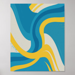 Affiche Vagues Abstraites vives de Bleu et Jaune