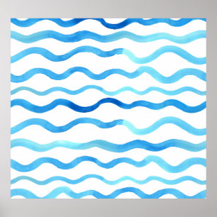Affiche Vagues Aquarelle : bleu turquoise sans joint.