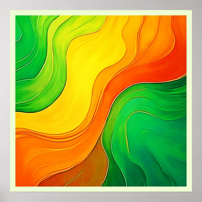 Affiche Vagues Artistiques Vert Jaune Organiques (Devant)