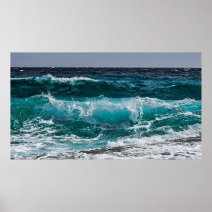 Affiche Vagues bleu bleu turquoise