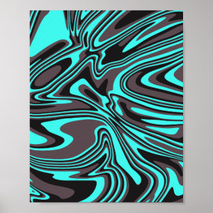 Affiche Vagues cyan et noires abstraites