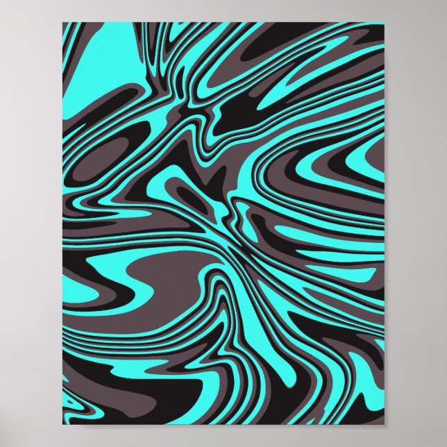Affiche Vagues cyan et noires abstraites (Devant)