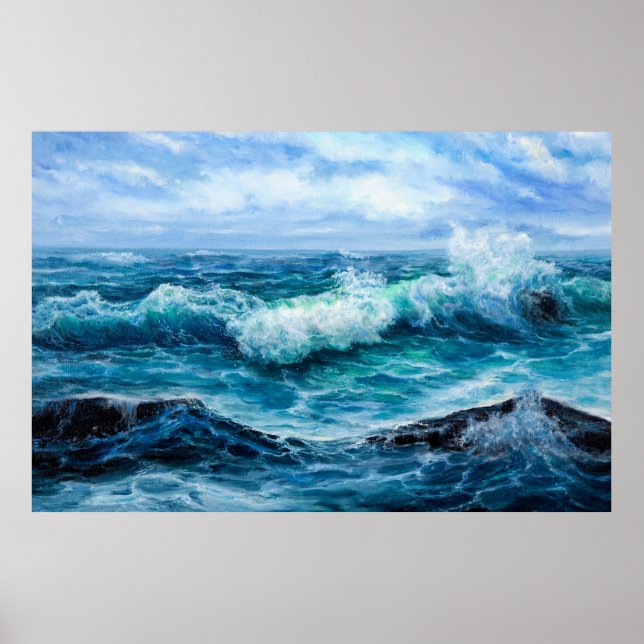 Affiche Vagues dans l'océan. Impressionnisme moderne, mode (Devant)