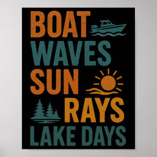 Affiche Vagues de bateau rayons de soleil jours de lac été