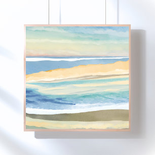Affiche Vagues de bleu   Aquarelle de la plage du bord de 