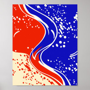 Affiche Vagues de fluide abstraites en rouge et bleu
