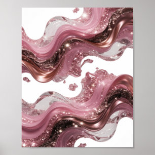 AFFICHE VAGUES DE LIQUIDE ABSTRAIT 3D AVEC ÉCLATS ET GEMME
