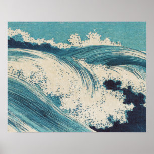 Affiche Vagues de l'océan bleu Gravure sur bois japonaise