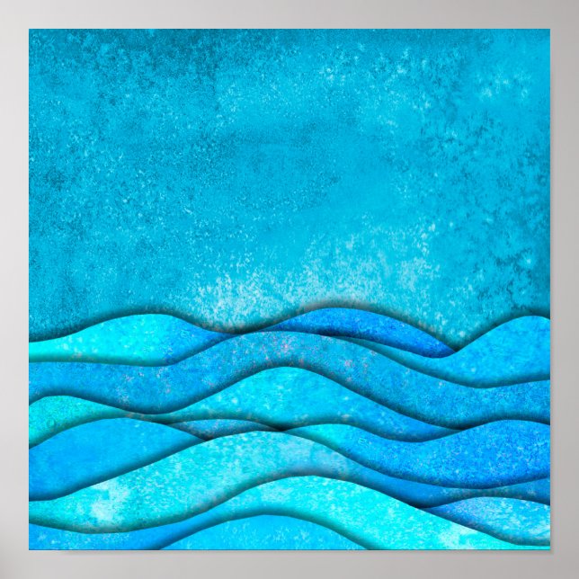 Affiche Vagues de l'océan bleu vintage (Devant)