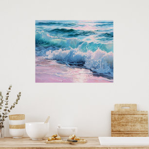 Affiche Vagues de l'océan se brisant sur le rivage
