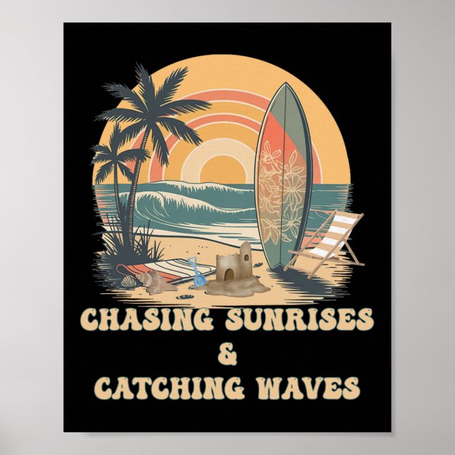 Affiche Vagues de surf poursuivant les surfeurs des levers (Devant)