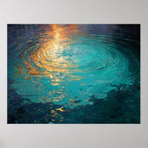 Affiche Vagues d'eau abstraites avec lumière dorée du sole